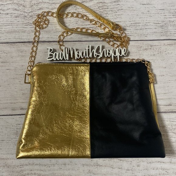 *Verona Black Gold and Black Leather Split Jackolantern Bag Purse - Picture 5 of 9